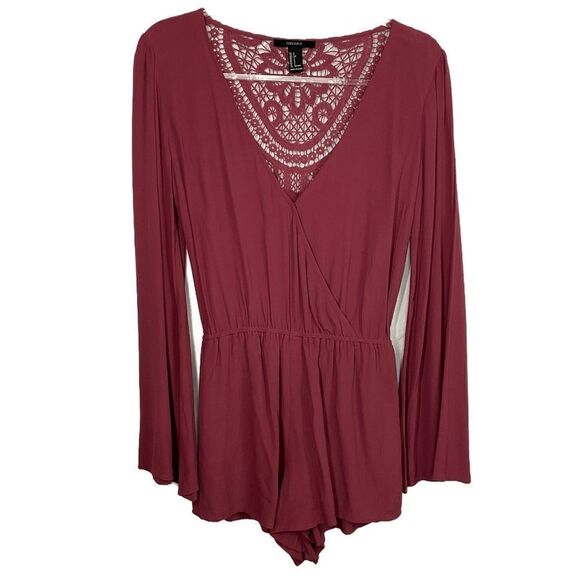 Forever 21 Crimson Crochet Bell Sleeve Romper Small - Picture 7 of 7